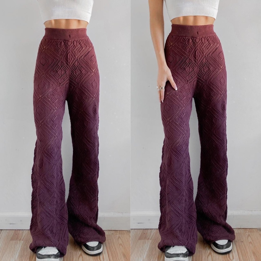 Free People Burgundy Textured Flare Pants